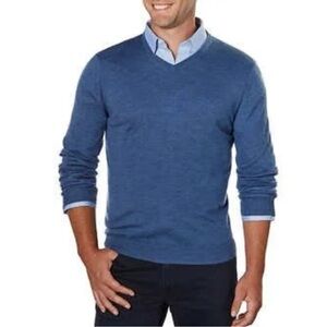 Calvin Klein Men's Deep Blue V-Neck 100% Merino Wool Sweater Size XL‎